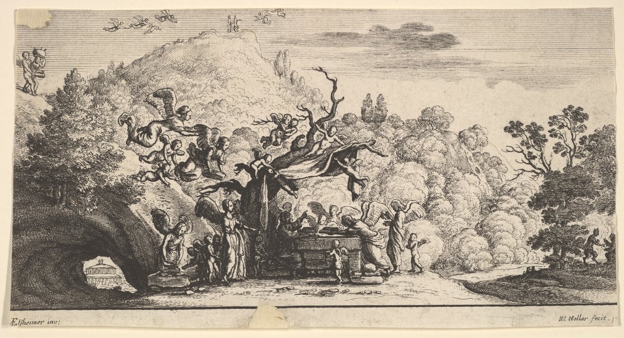 Jesus tjent av engler, 1652. av Wenceslaus Hollar