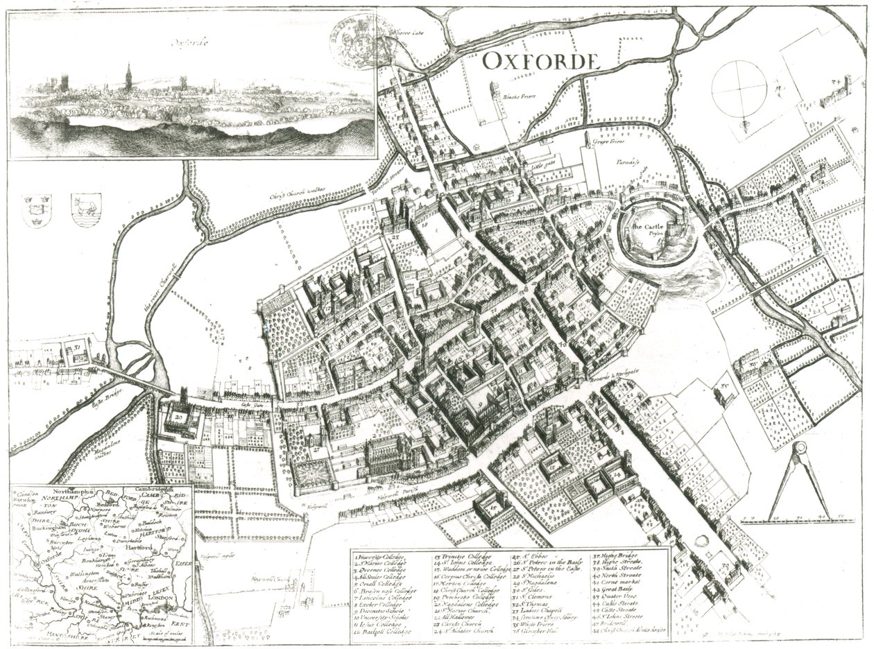 Kart over Oxford, 1643 av Wenceslaus Hollar