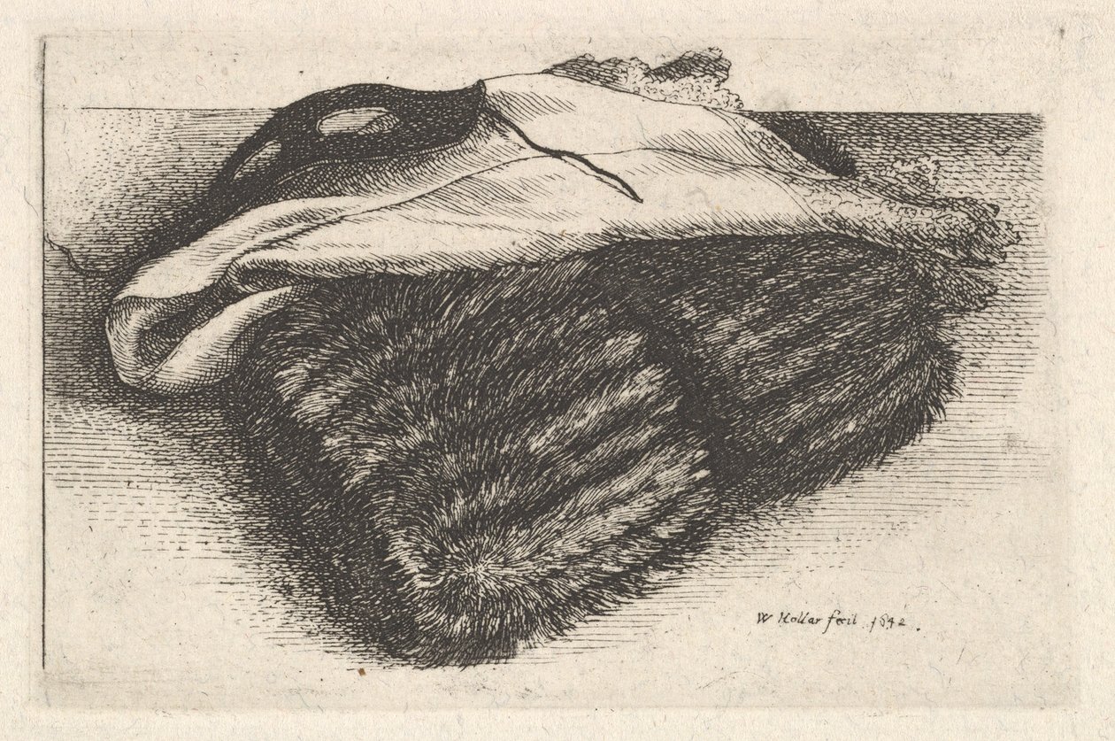 Muff, hvitt tørkle og maske, 1642. av Wenceslaus Hollar