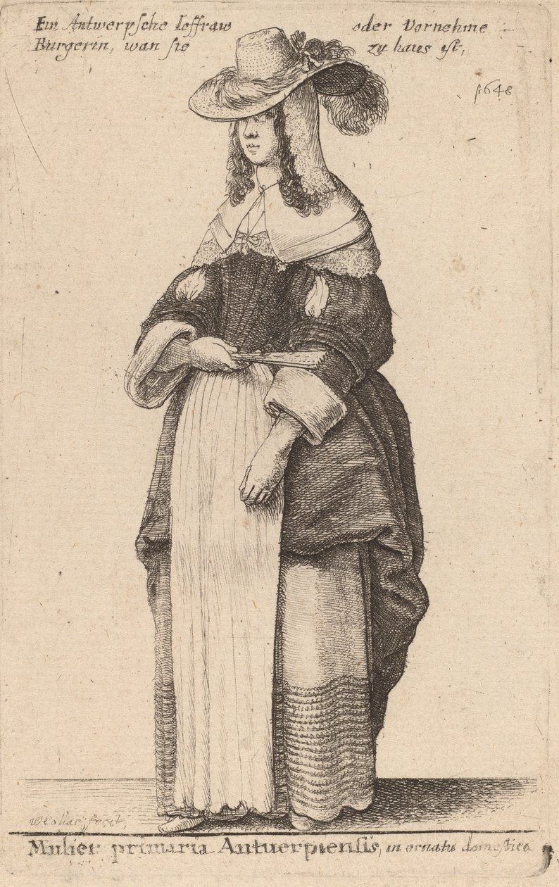 Kvinnelig statsminister i Antwerpen, i hjemlig dekorasjon. av Wenceslaus Hollar