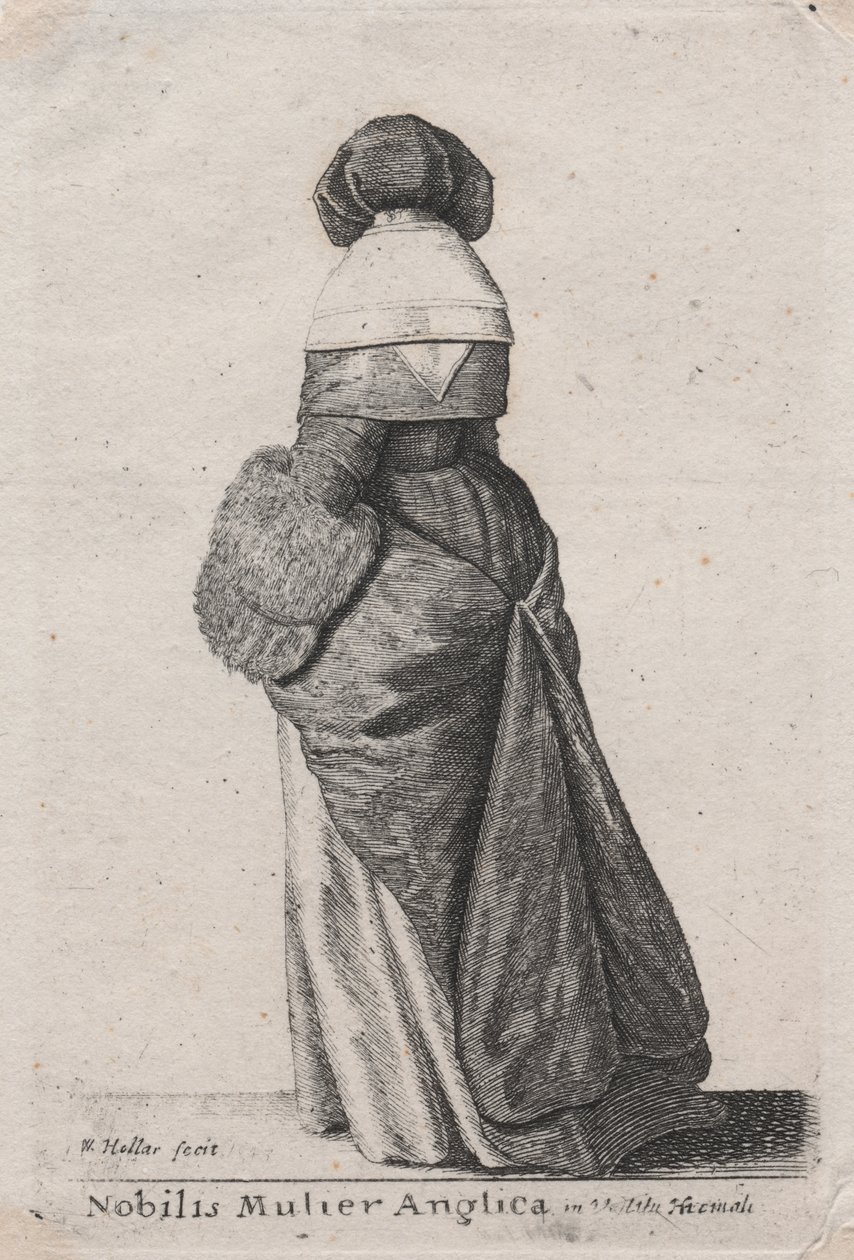 En edel engelsk kvinne i vinterkjole av Wenceslaus Hollar