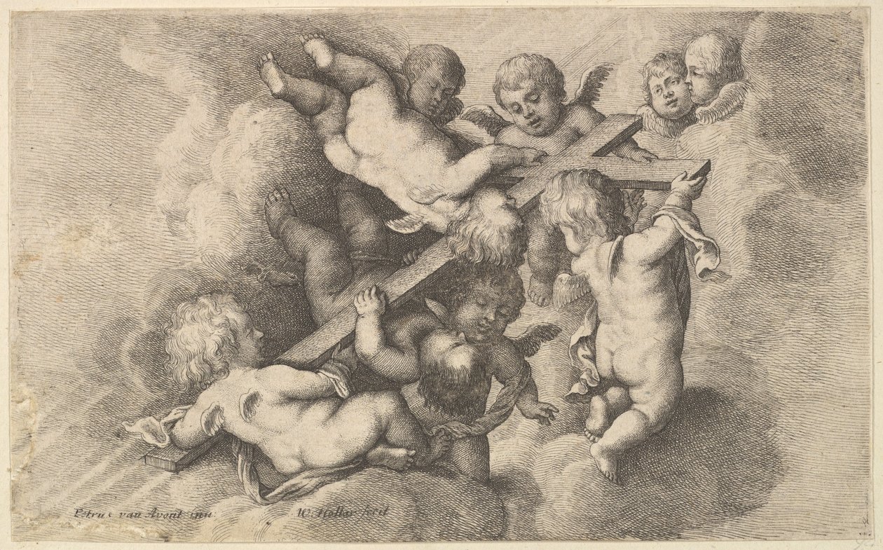 Syv putti som bærer korset, 1646. av Wenceslaus Hollar