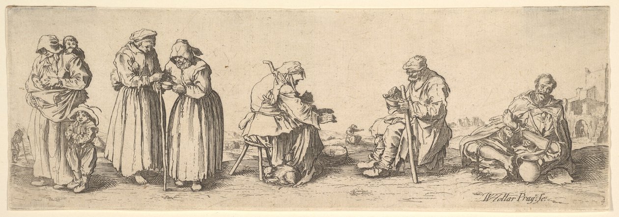 Seks menn og kvinnelige tiggere, 1630. av Wenceslaus Hollar