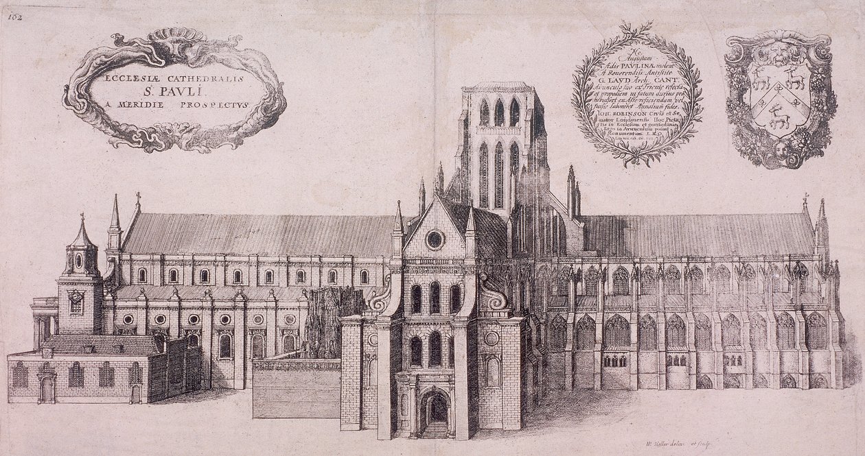 St Paul's Cathedral gamle, London, 1656 av Wenceslaus Hollar
