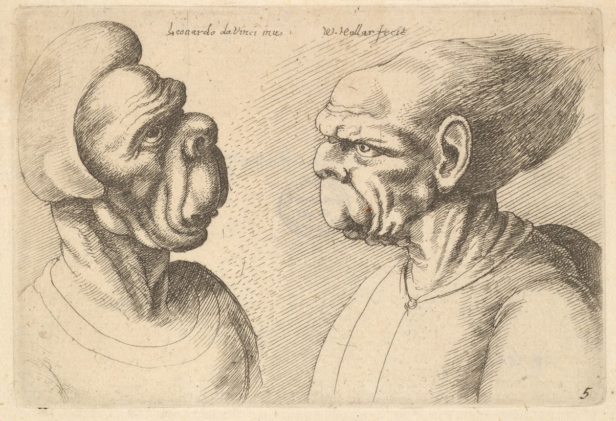 To deformerte hoder vendt innover, 1625-77. av Wenceslaus Hollar