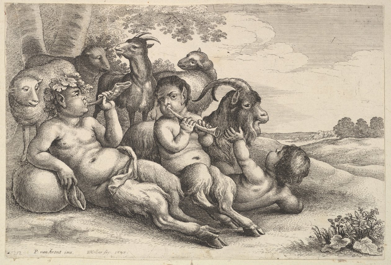 To unge satyrer og en gutt, 1647. av Wenceslaus Hollar