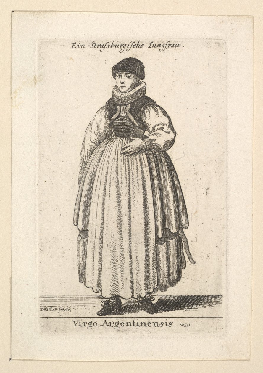 Jomfru Argentinensis. Ugift kvinne fra Strasbourg, 1625-77. av Wenceslaus Hollar