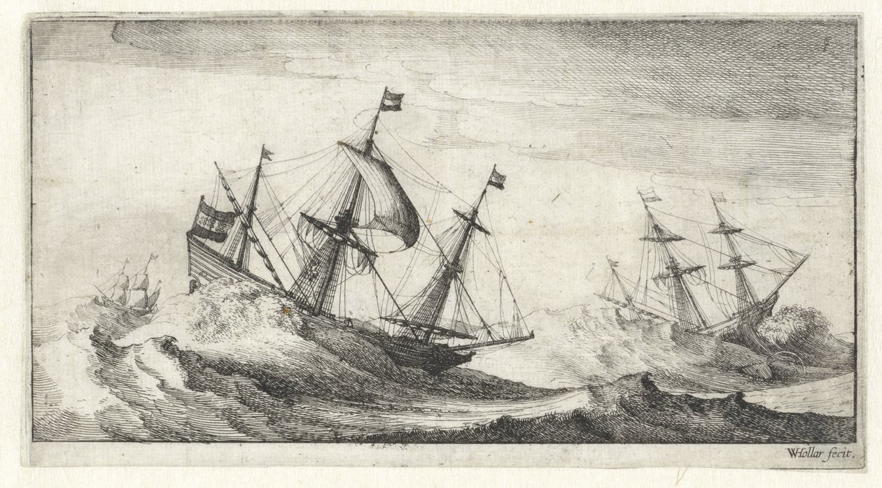 Seilskuter i en havstorm Seascapes (serietittel) av Wenceslaus Hollar