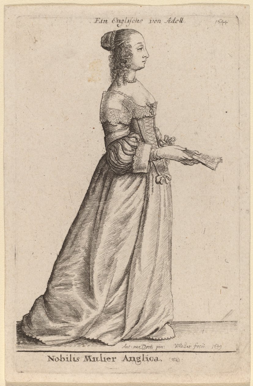 En edel engelsk kvinne av Wenceslaus Hollar after Sir Anthony van Dyck