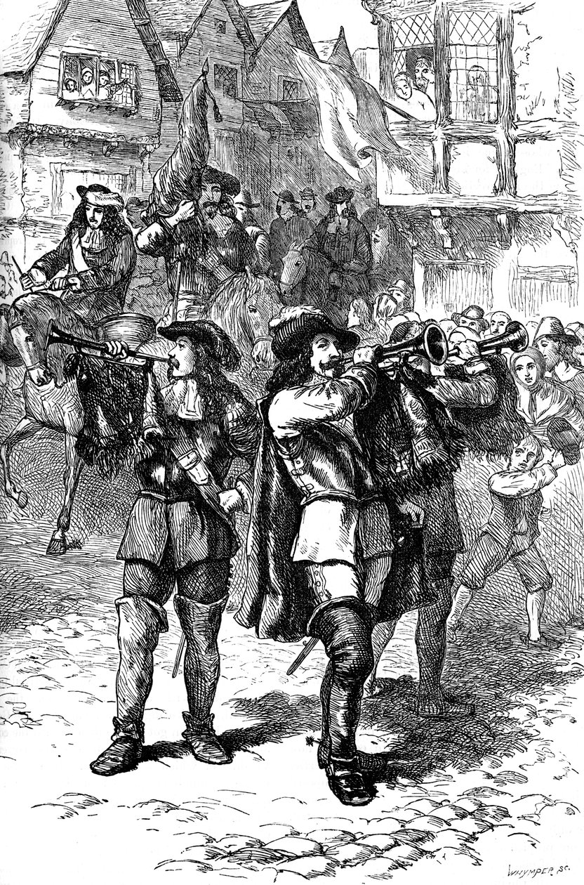 James II proklamert i Boston, 1685 c1880 av Whymper