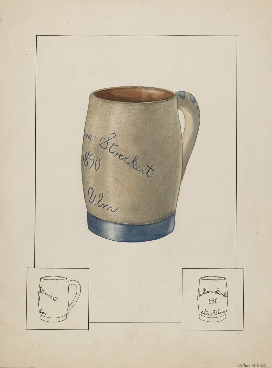 Ølkrus i lergods, ca. 1938. av Wilbur M Rice