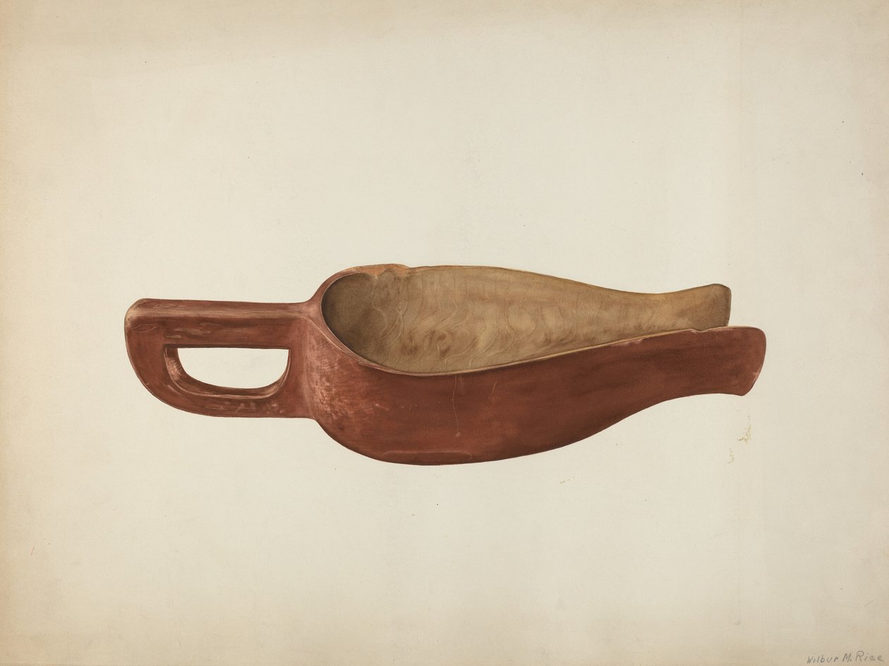 Måltidsskje av tre, ca. 1941. av Wilbur M Rice