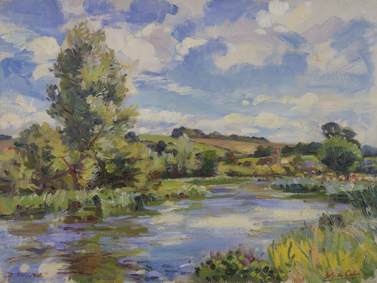 Et solbelyst elvelandskap av Wilfred Gabriel de Glehn