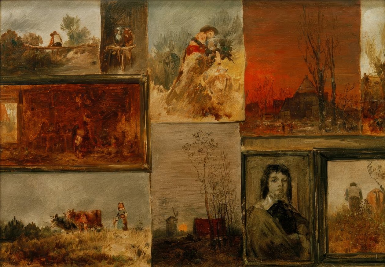 Samlebilde med 9 studier av Wilhelm Busch
