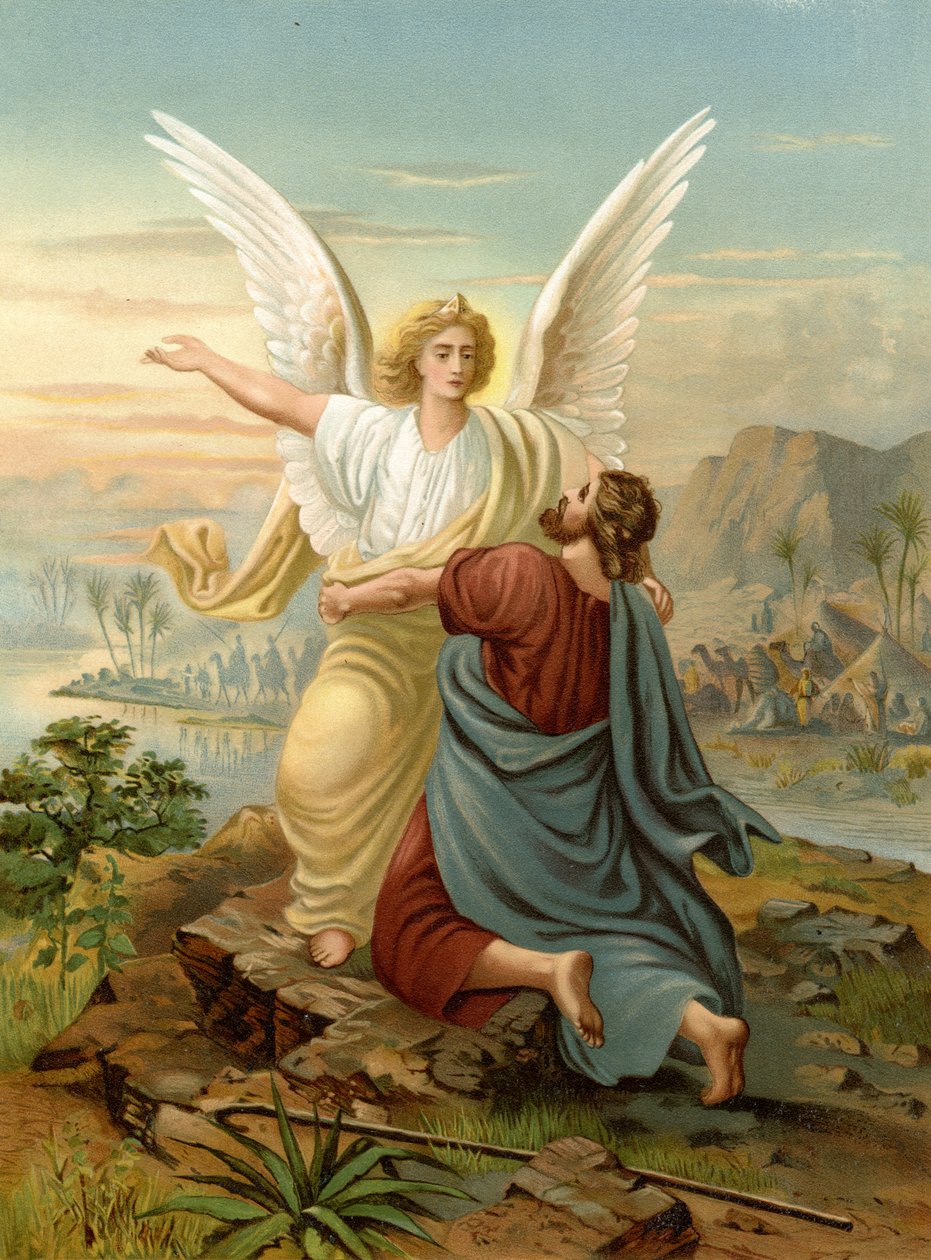 Jacob kjemper med en engel (farge litho) av Wilhelm Ebbinghaus