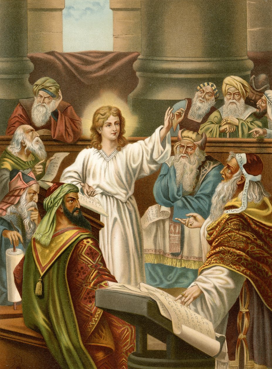 Jesus underviser i tempelet (farge litho) av Wilhelm Ebbinghaus