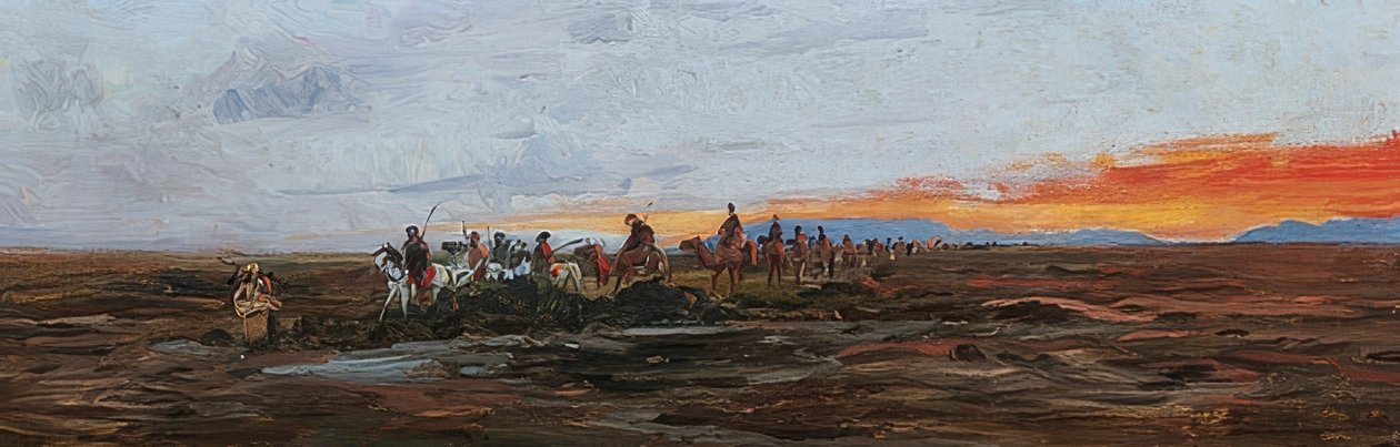 Campingvogn i kveldslyset ved vannhullet av Wilhelm Kuhnert