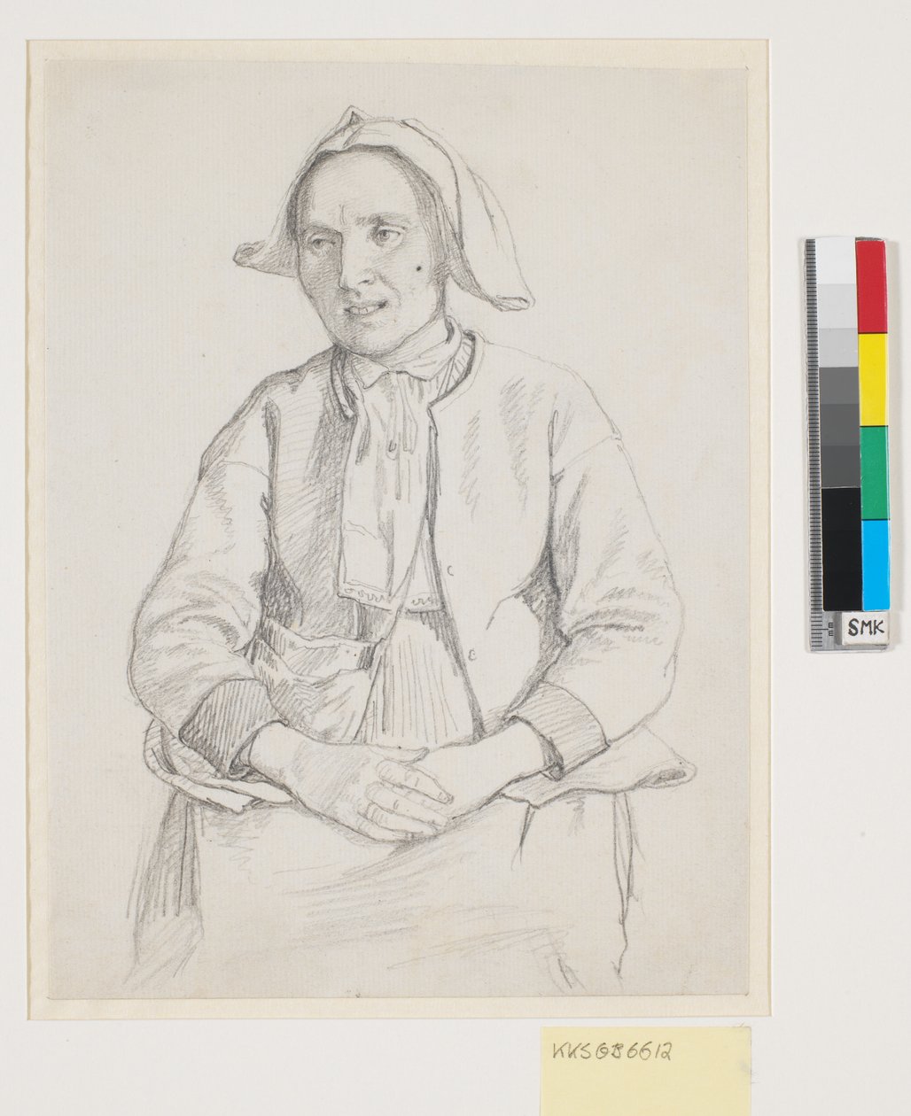 Sittende svensk kvinne, knestykke av Wilhelm Marstrand