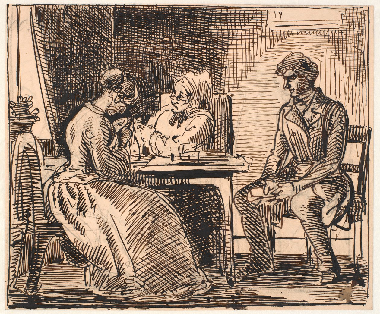 Utkast til "Picture of Everyday Life" (Beilerens besøk) av Wilhelm Marstrand