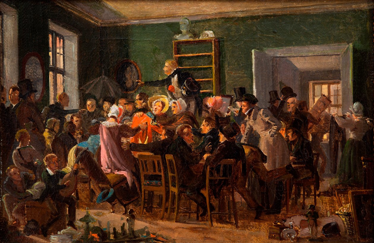 Scene fra en auksjon, 1835. av Wilhelm Nicolai Marstrand