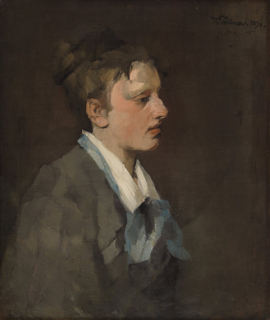 Brussel-kvinne med blått slips av Wilhelm Trübner