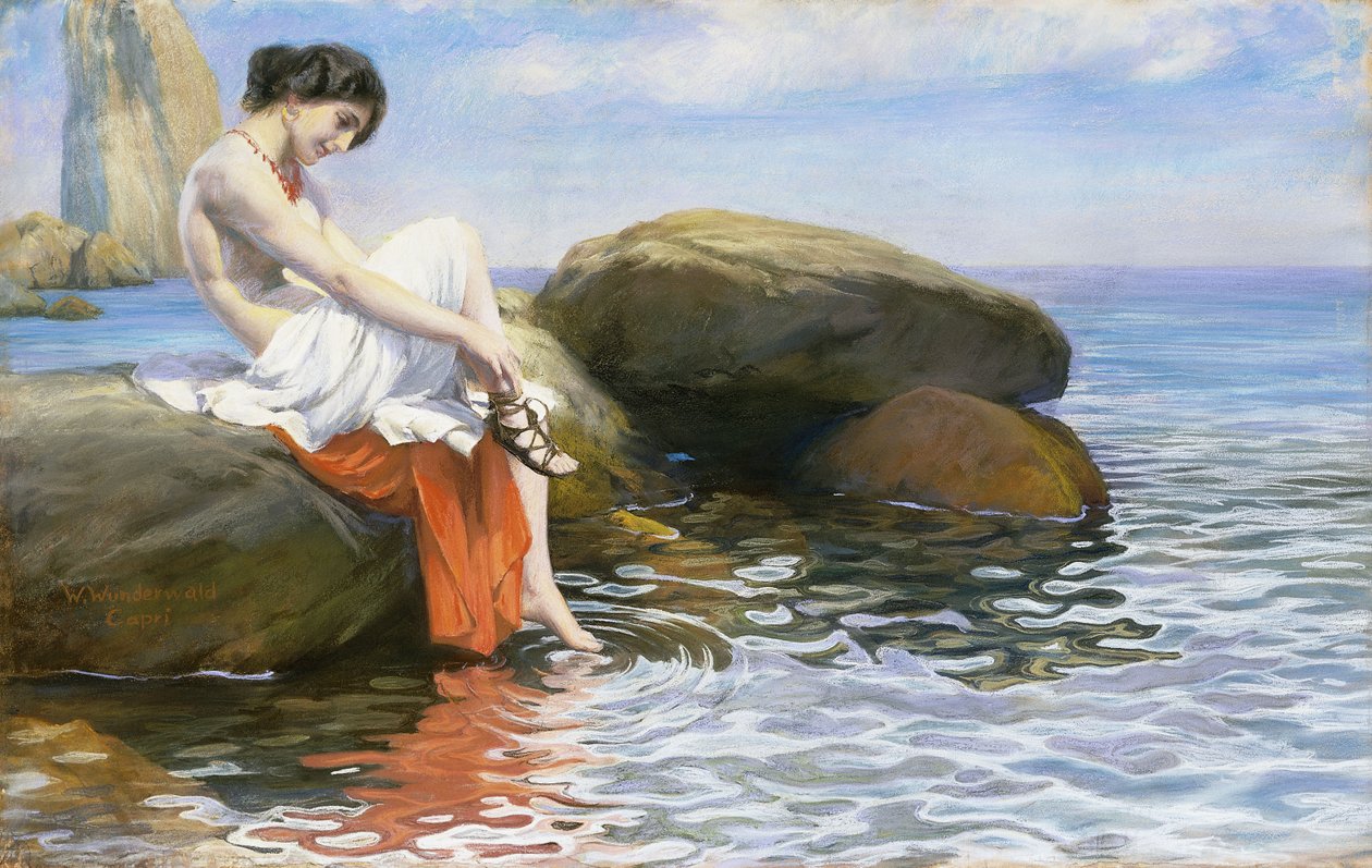 Forbereder seg til å bade (pastell på papir) av Wilhelm Wunderwald
