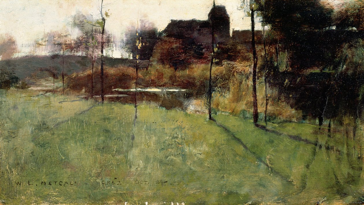 Ettermiddag ved elven ved Grez, 1884 (olje uten panel) av Willard Leroy Metcalf