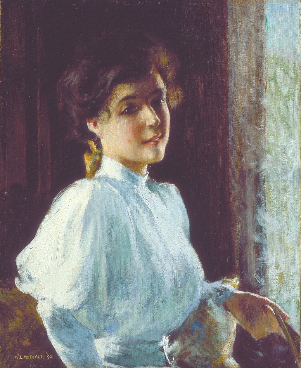 En ung kvinne (olje på lerret) av Willard Leroy Metcalf