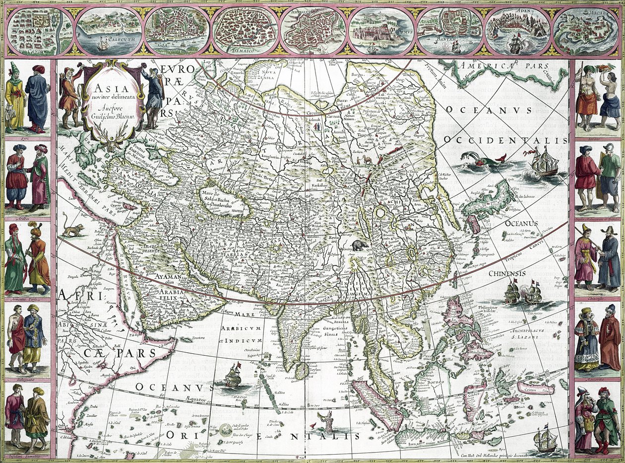 Asia nylig avgrenset, 1617 (fargegravering) av Willem Janszoon Blaeu