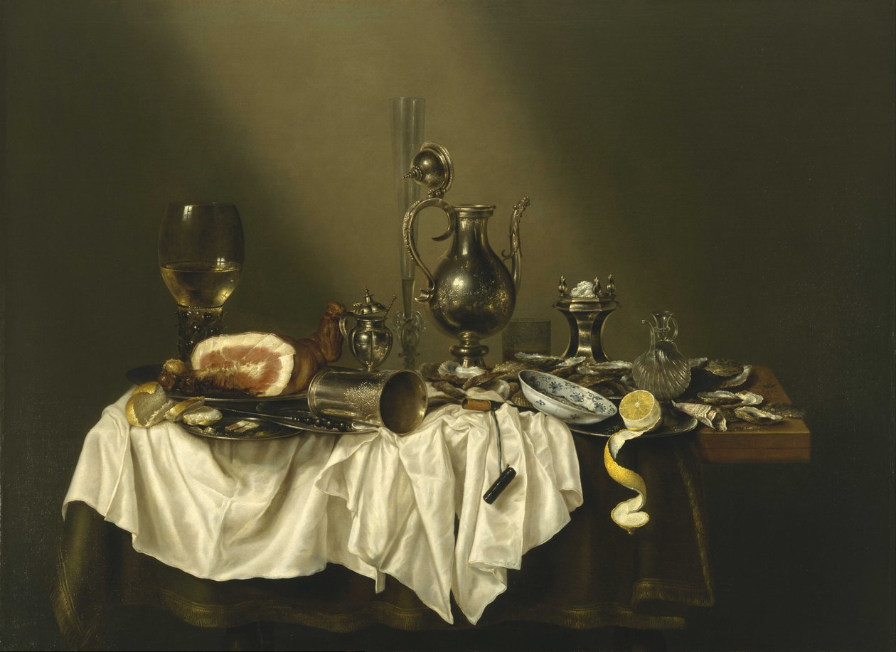 Skrivebord med skinke av Willem Claesz. Heda