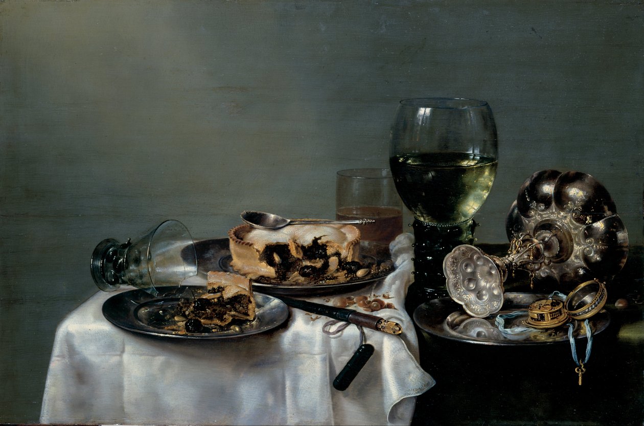 Frokostbord med bjørnebærpai av Willem Claesz. Heda