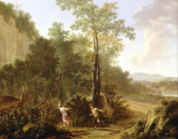 Pan og Syrinx (panel) av Willem de Heusch