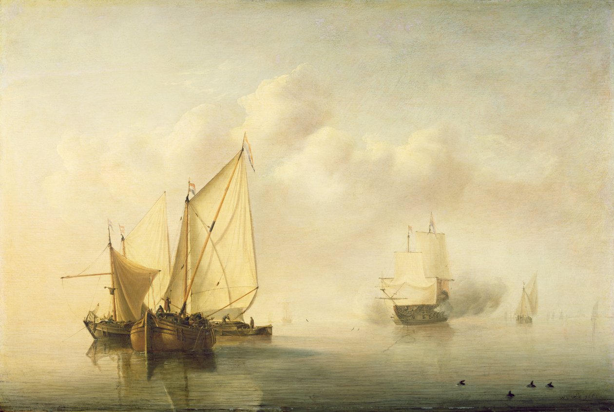 Calm Sea, 1653 (olje på eik) av Willem van de Velde