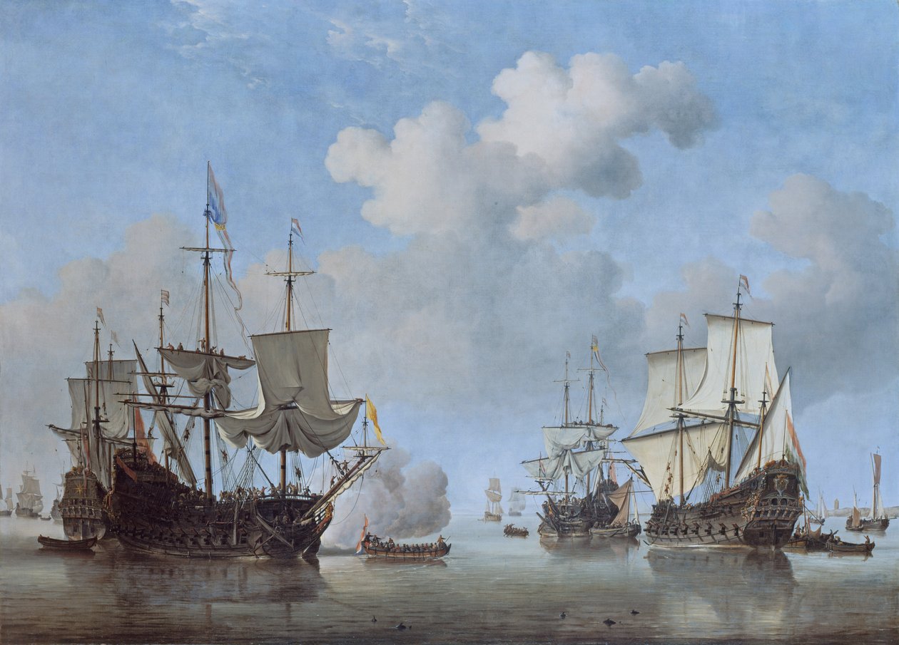 Rolig: nederlandske skip kommer til anker av Willem van de Velde the Younger