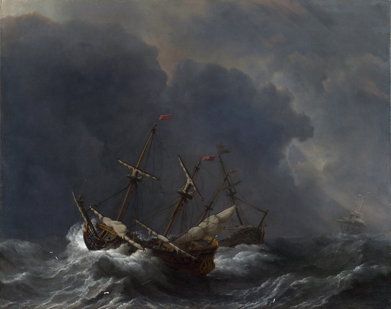 Tre skip i kuling av Willem van de Velde the Younger