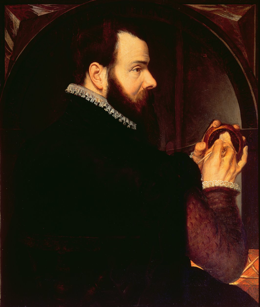Selvportrett som holder en voksportrettmedaljong, 1564 (panel) av Willem van den Broecke