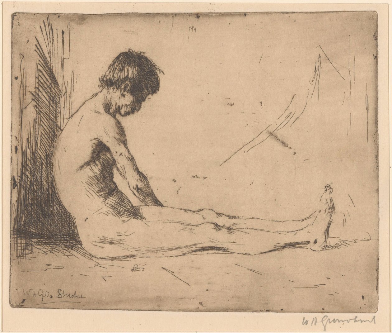 Sittende naken mann av Willem Adrianus Grondhout (signed by artist)