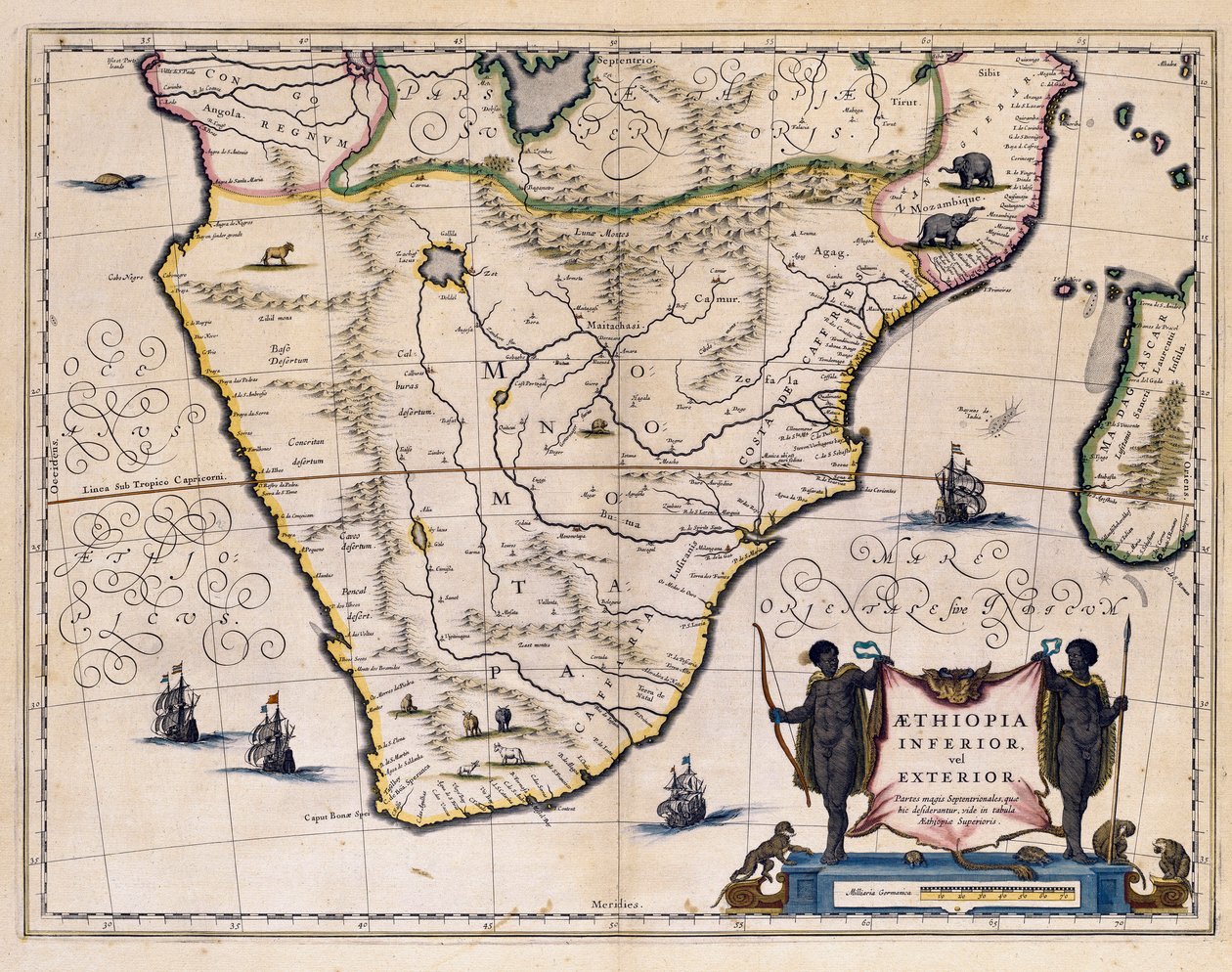 Kart over Etiopia og Sør-Afrika. (gravering av Willem Blaeu