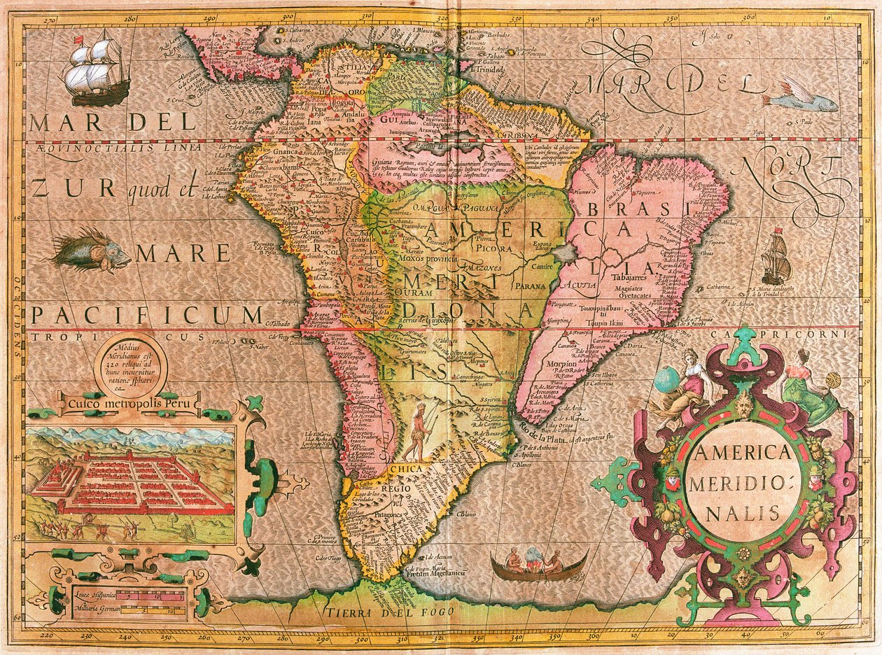 Kart over Sør-Amerika (gravering av Willem Blaeu