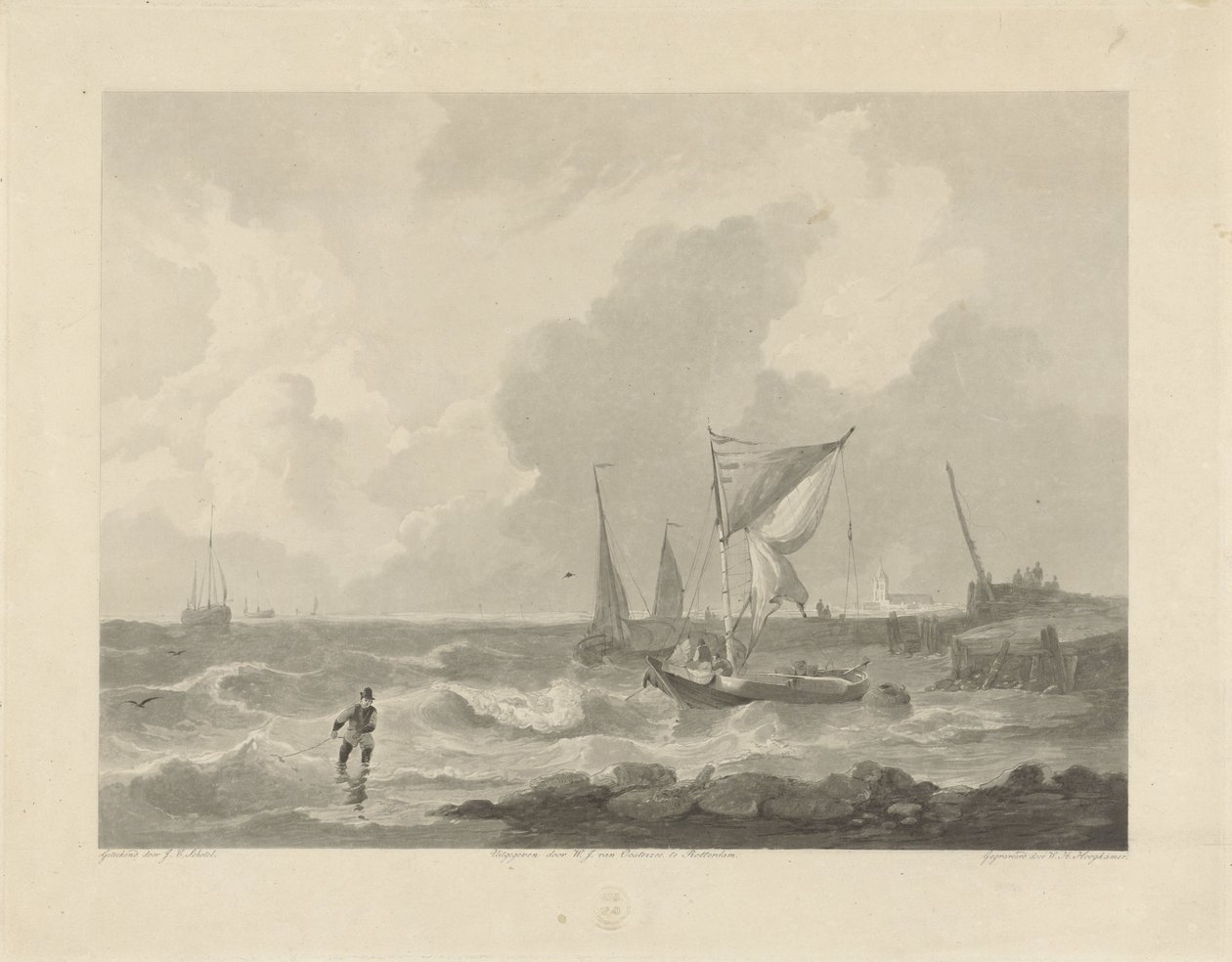 Fiskebåter ved et havnehode av Willem Hendrik Hoogkamer