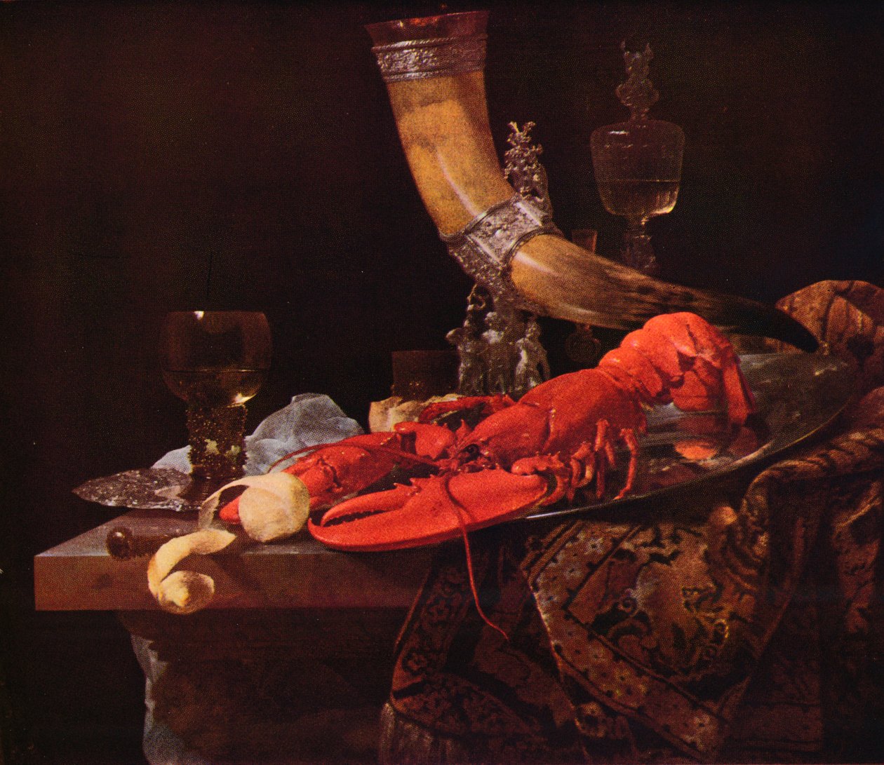 Stilleben med drikkehorn, c1653, 1938 av Willem Kalf