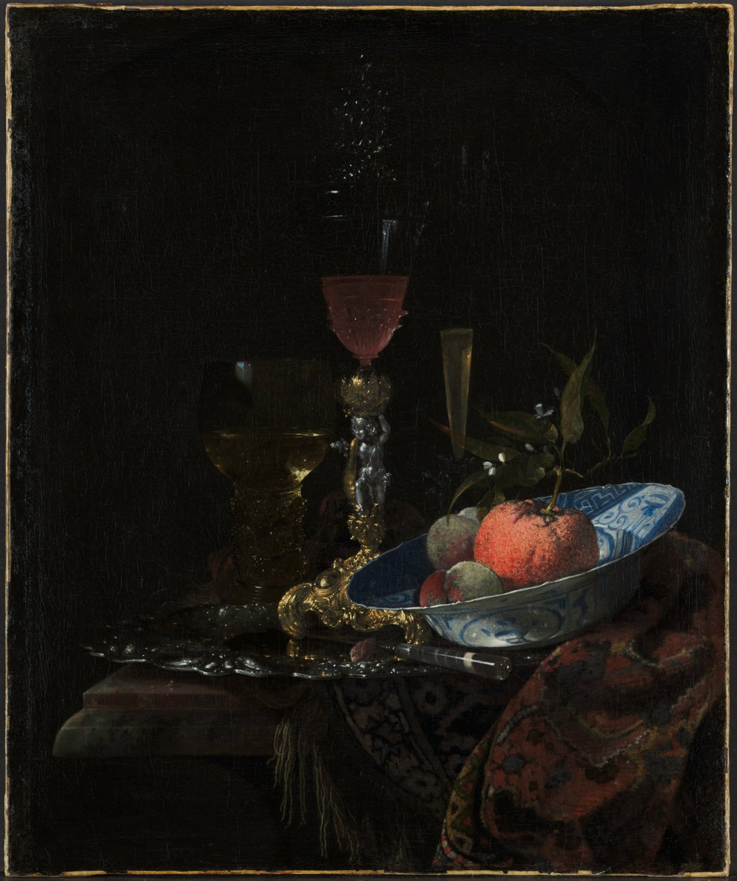Vinglass og en skål med frukt, 1663. av Willem Kalf