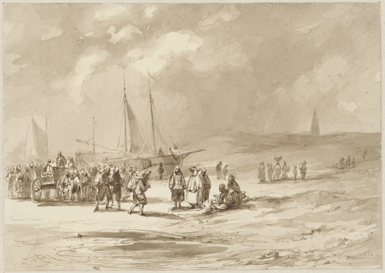 Strand med fiskere av Willem Pieter Hoevenaar