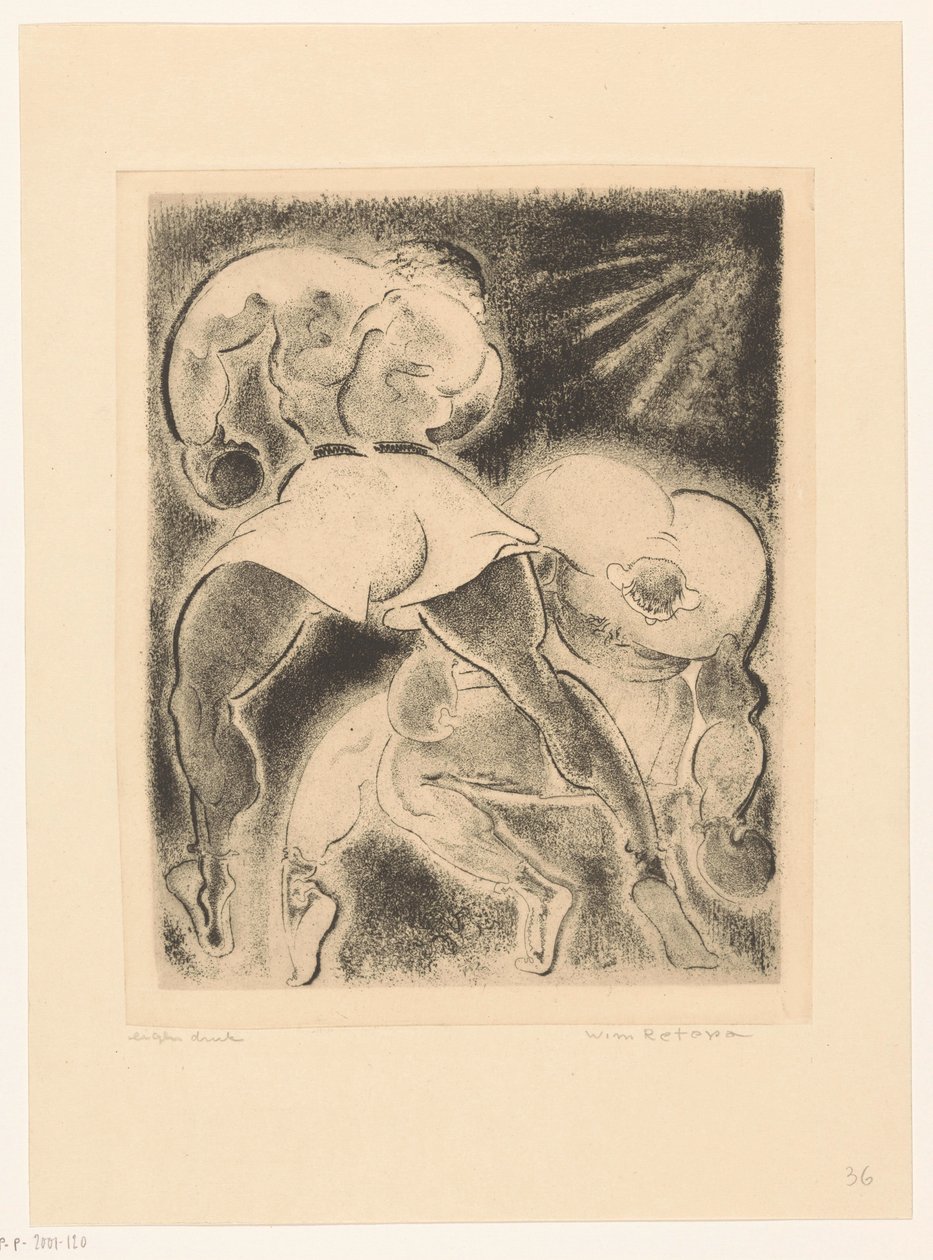 To boksemenn av Willem Retera (signed by artist)