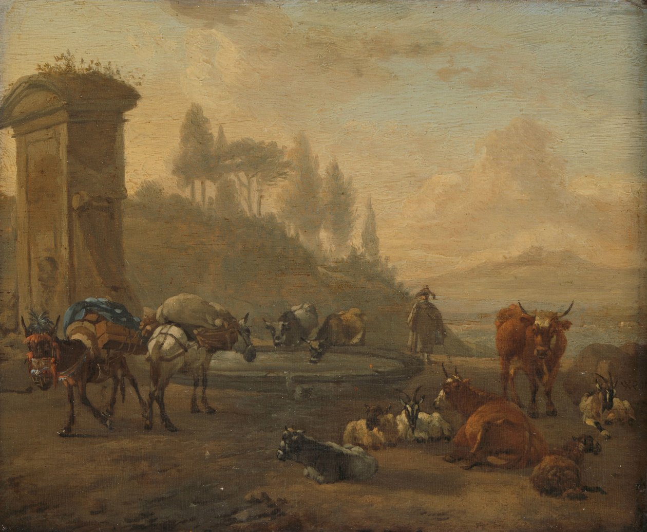 Husdyr ved en fontene av Willem Romeyn