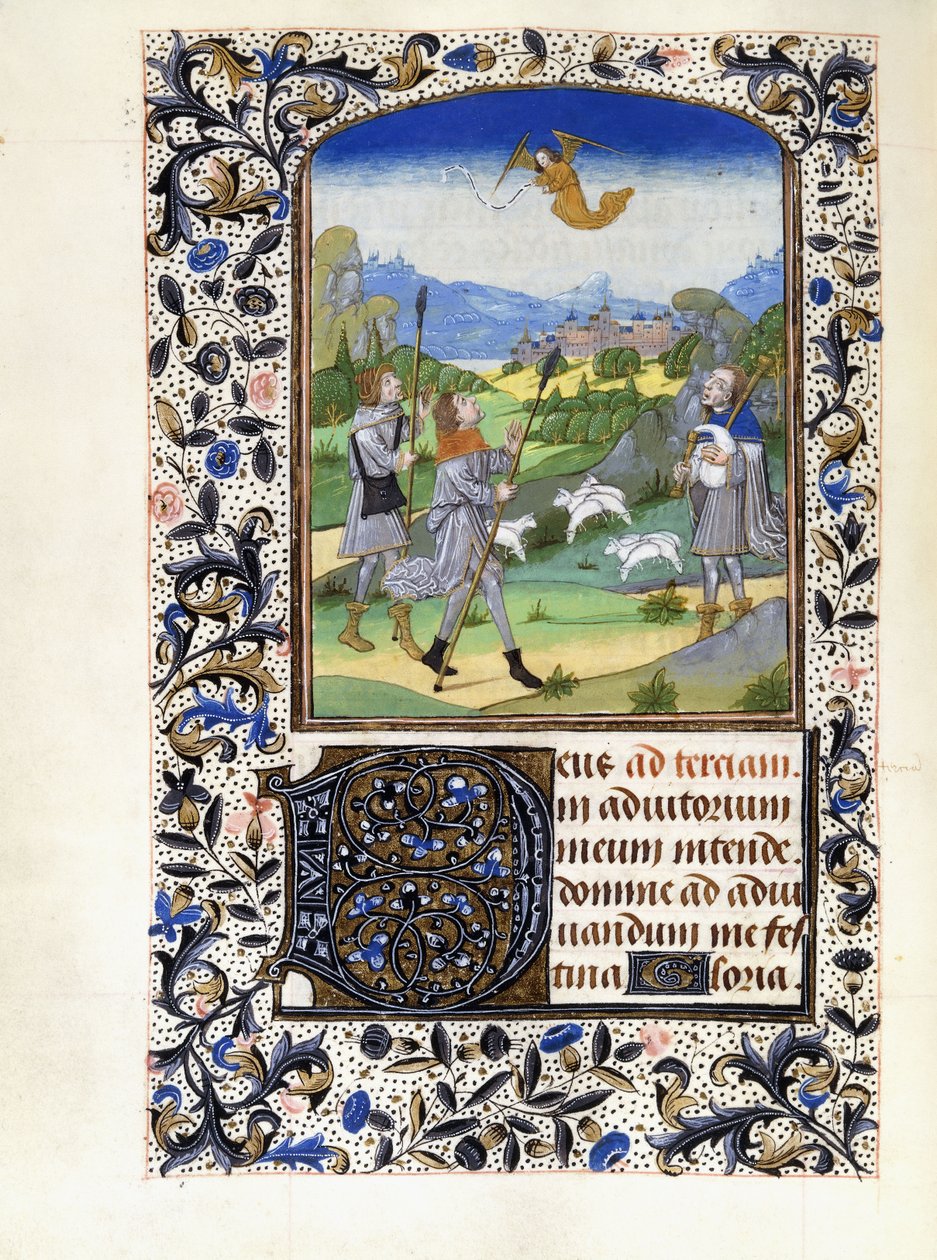 Hyrdenes bebudelse, ca. 1480 av Willem Vrelant