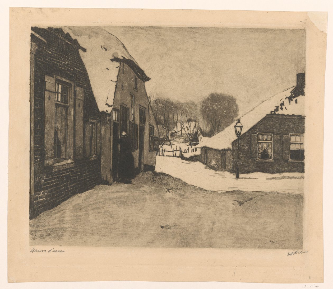 Snødekte hus i Ede av Willem Witsen (signed by artist)