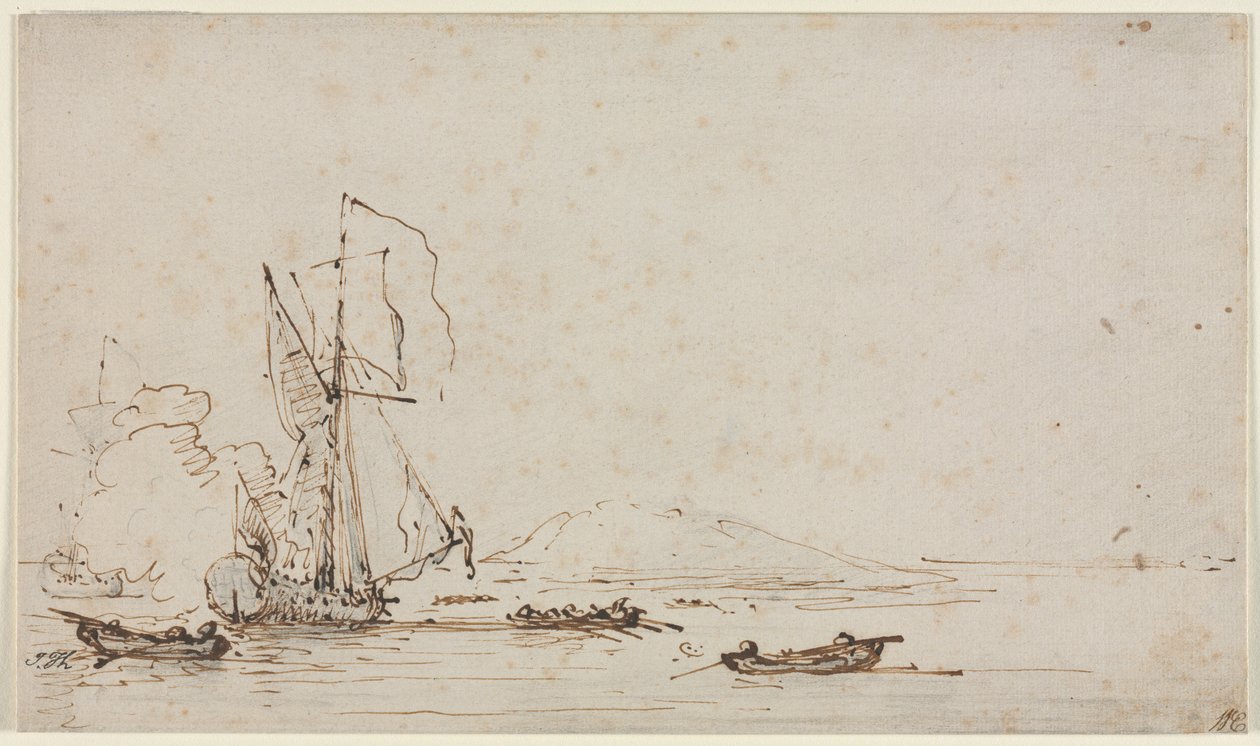 Yacht mottar salutt, ca. 1700. av Willem van de Velde