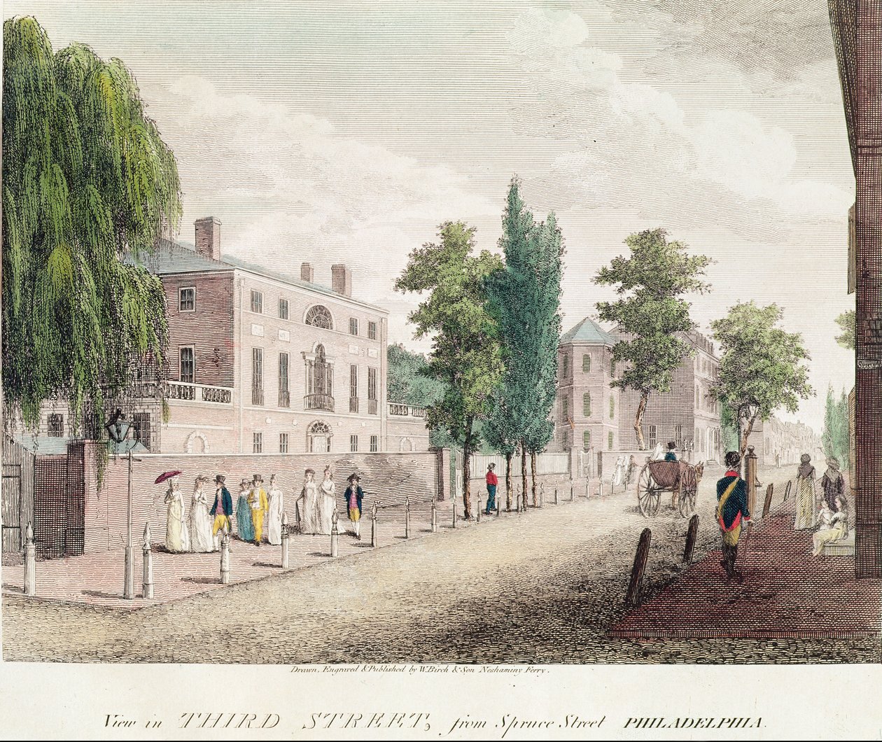 Utsikt over 3rd Street fra Spruce Street, Philadelphia av William and Son Birch