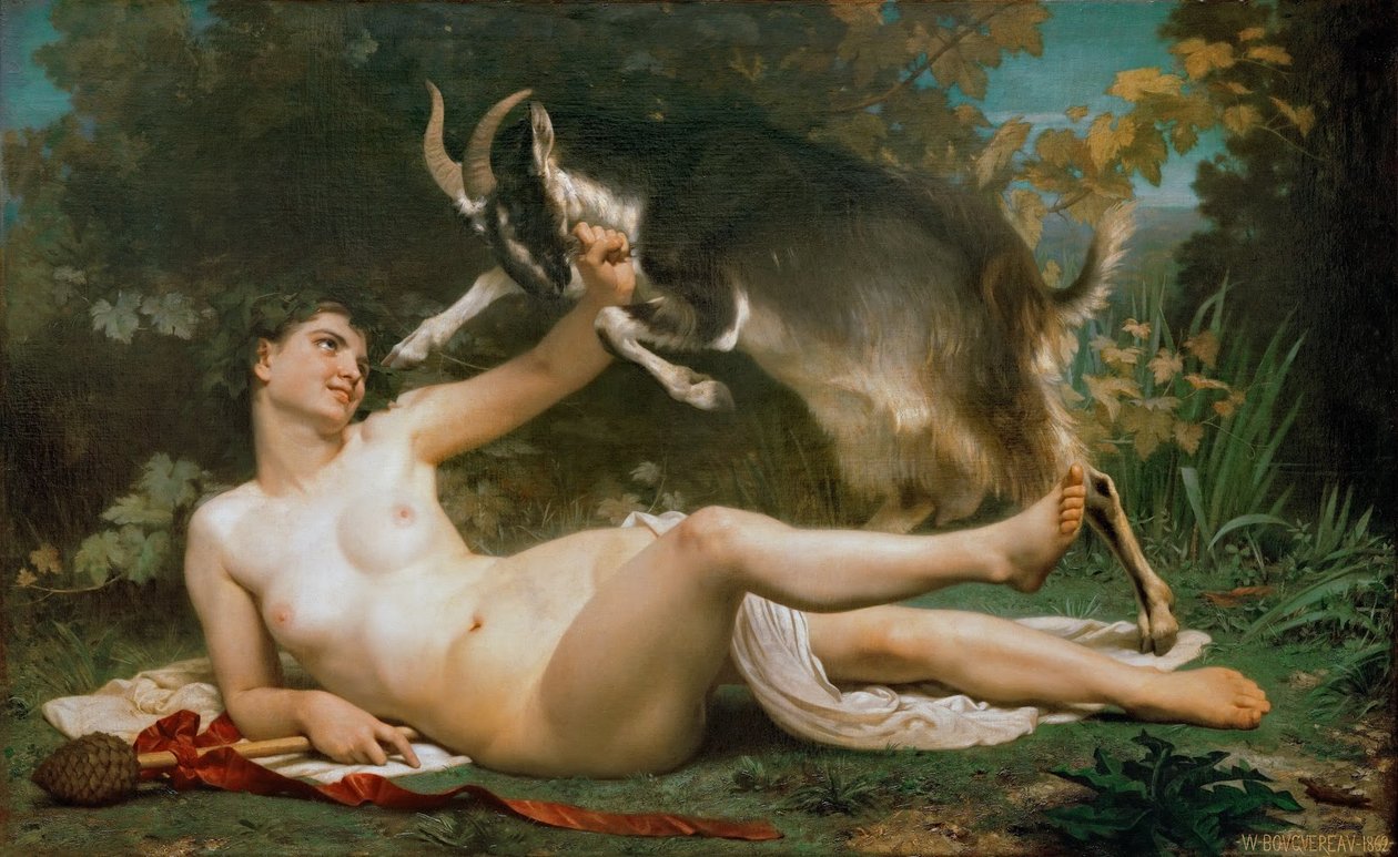 Bacchante som bryter en geit av William Adolphe Bouguereau
